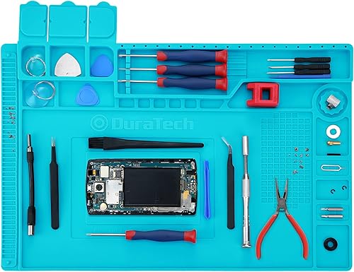 DURATECH Alfombrilla de silicona para soldar, resistente al calor, tapete de reparación de electrónica de 932 °F, organizador de herramientas y