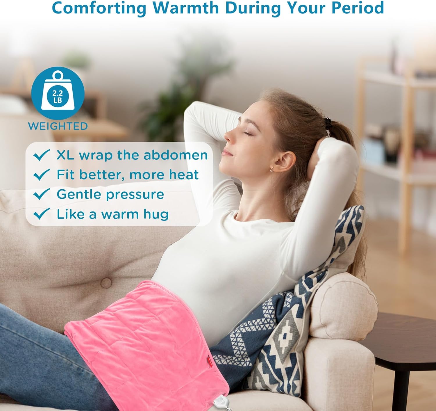Comfytemp Weighted Heating Pad for Back & Period, FSA Eligible Electric Heat Pad, Valentines Day Birthday Gifts for Mom Women, 2.2 lb HSA Approved Neck Shoulder Heated Pad, 2H Auto-Off, 12x24, Pink - Image 2