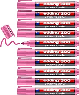 edding 300 marcador permanente - rosa - 10 rotuladores- punta redonda 1,5-3 mm - resistente al agua, de secado rápido, rotuladores indelebles - para cartón, plástico, vidrio, madera, metal