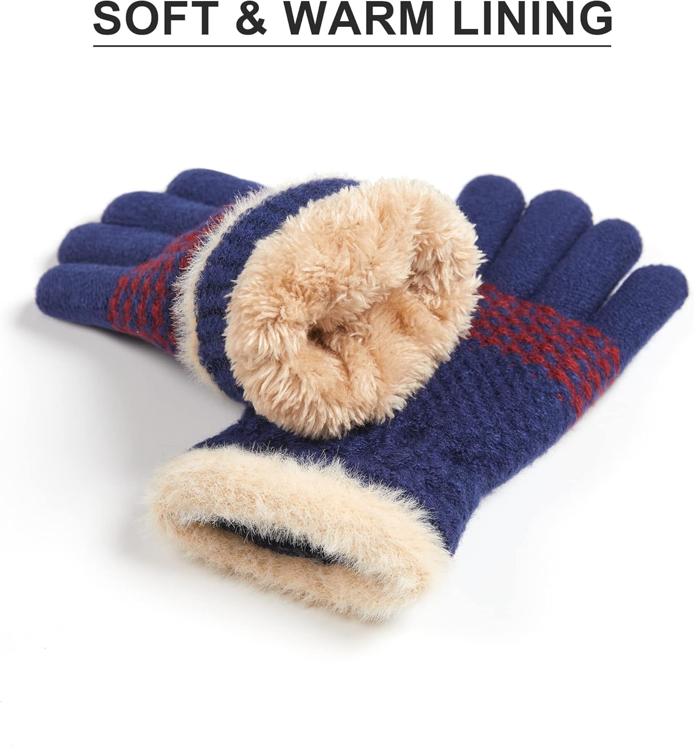 Kids Winter Gloves for Boys Girls Thermal Knit Gloves for Cold Weather Navy: Clothing, Shoes & Jewelry