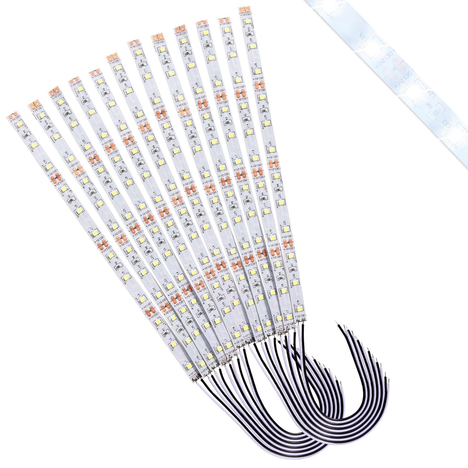 Lyeteung 12 PCS 200mm 12V - 18V Pre Wired Strip, 2835 SMD LED Model Railway LED Lighting, White, 200mm - 12pcs
