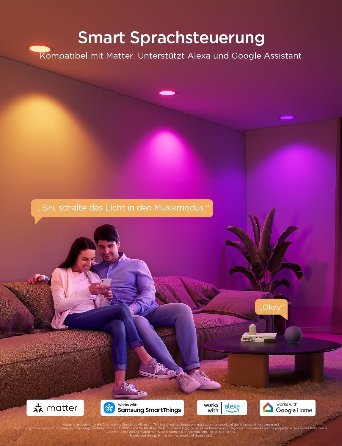 Govee Smart LED Einbaustrahler 11W, RGBWW Einbauleuchten 120mm Dimmbare, ultraflache Deckenspots Kompatibel mit Matter und Alexa 850LM, Einbauspots für Badezimmer Küche Wohnzimmer, 4 Stück