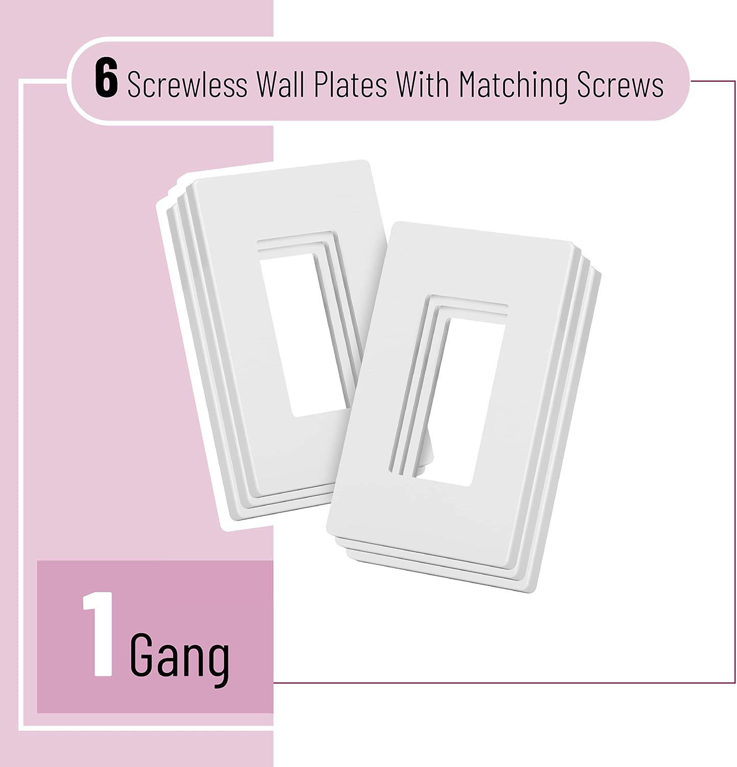 Bates- Screwless Decorator Wall Plates, Switch Plate Covers, 6 Pack, Screwless Wall Plates 1 Gang, White Switch Plate Covers, Switch Cover Plate, Wall Switch Cover, Electrical Outlet Cover Plate