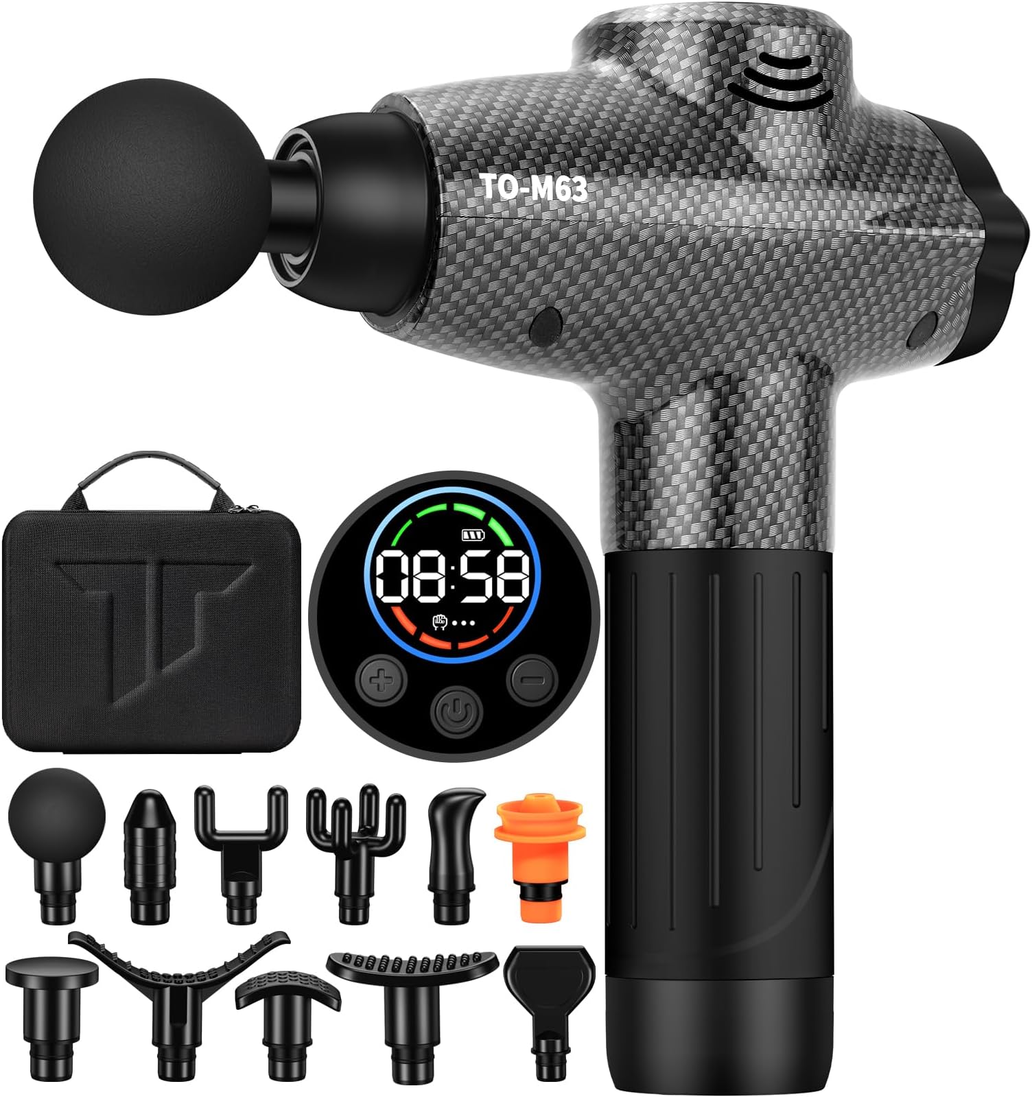 TOLOCO Massage Gun Deep Tissue, Back Massage Gun with 12 Heads, Percussion Massage Gun for Pain Relief, Gift for Mother Day & Father Gift, Dark Carbon