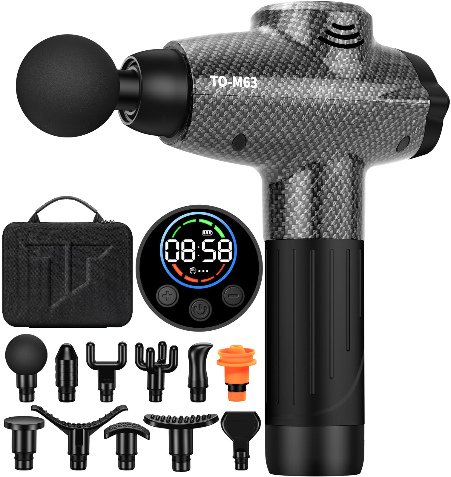TOLOCO Massage Gun Deep Tissue, Back Massage Gun with 12 Heads, Percussion Massage Gun for Pain Relief, Gift for Mother Day & Father Gift, Dark Carbon