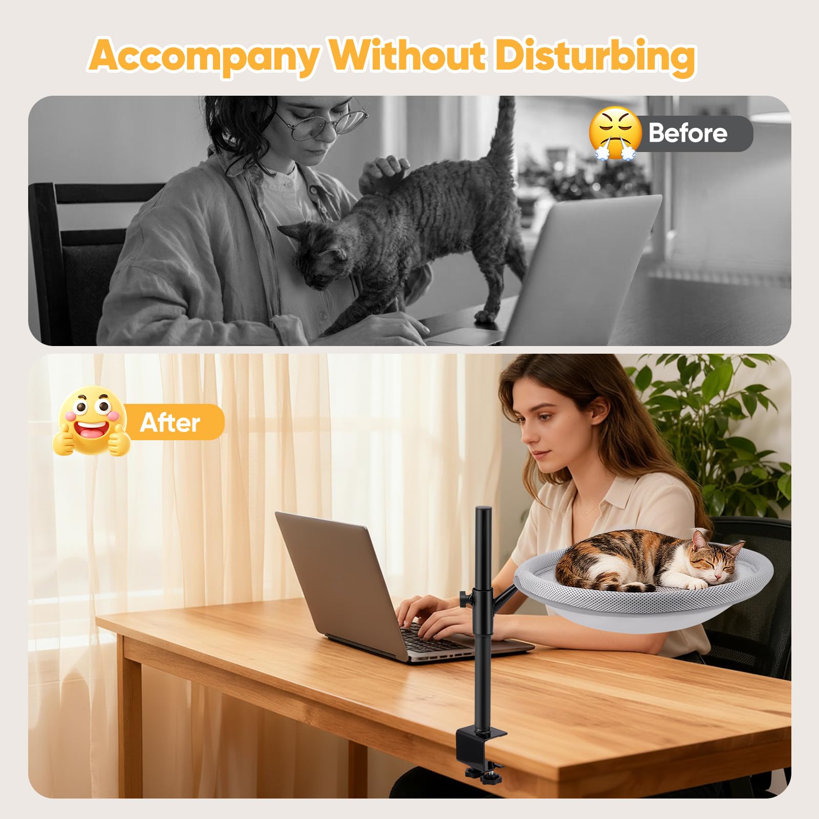 Lit de Bureau pour Chat, Panier Chat Bureau avec Rotation à 360° Hauteur Réglable, Tissu en Maille, Housse Lavable, Desk Bed for Cats pour Bureau à Domicile, Jusqu'à 19 kg (42 lbs)