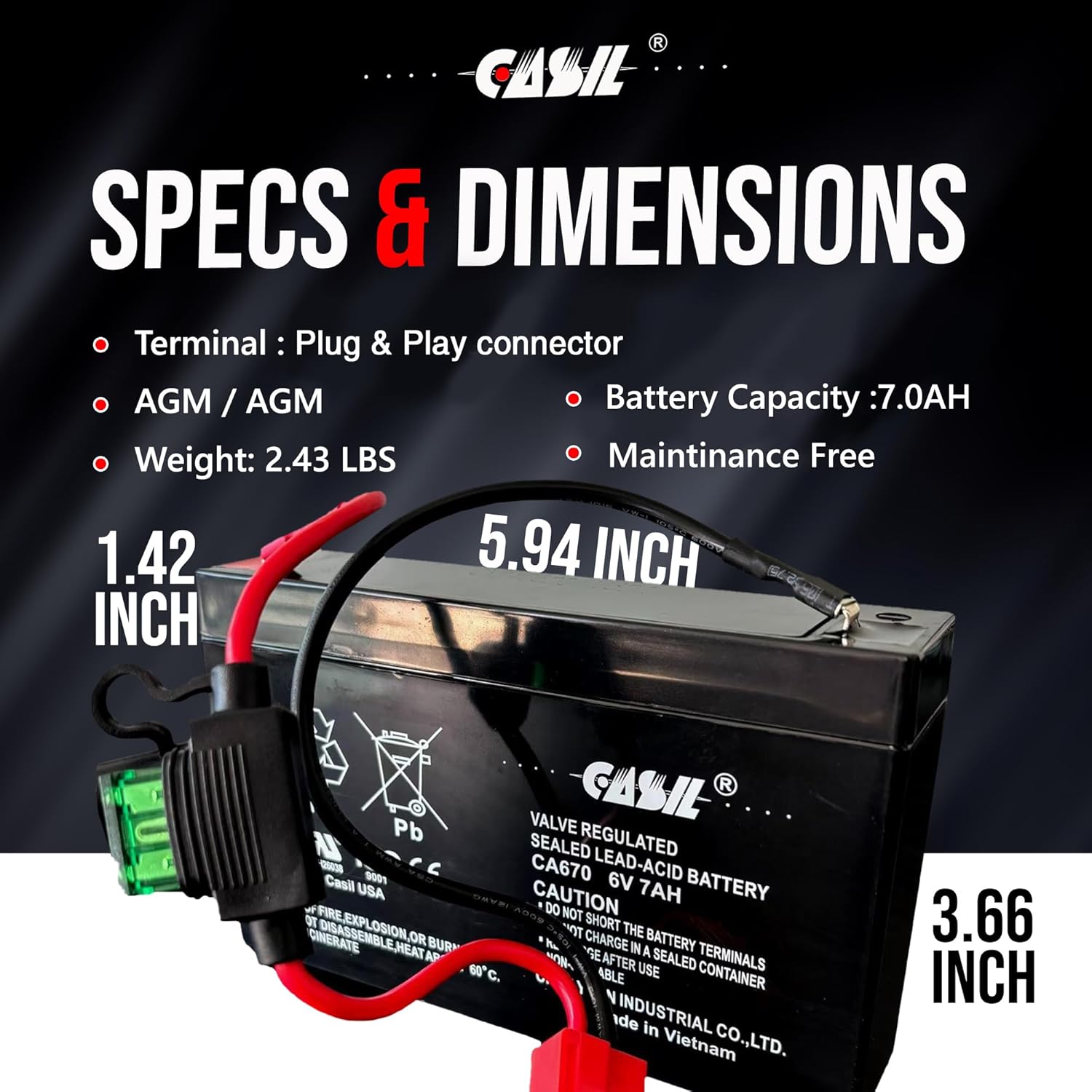 6V 7Ah SLA Deep Cycle Battery with Wires for NEATA XK06-006-00732, Avigo 6-Volt Mini Cooper, Audi R8 Spyder, Wildfire Quad, Mercedes, KT6V7AHBATT Ride-On Car