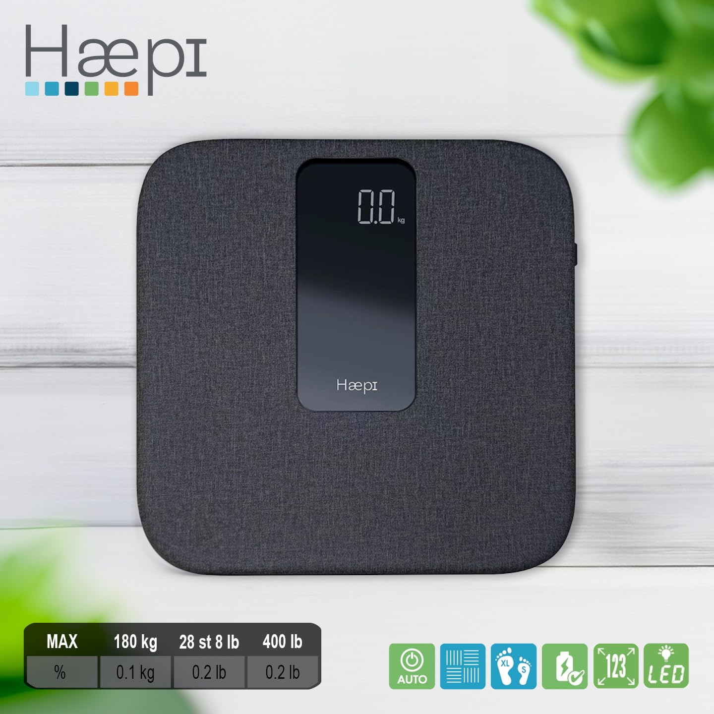 Haepi- Pèse Personnes Electronique En Lin Ultra-Doux Avec Grand Plateau, Grand Ecran- Surface En Lin Très Douce- Design Et Précis- Capacité Maximale De 180kg- Piles Incluses- Garantie 15 Ans