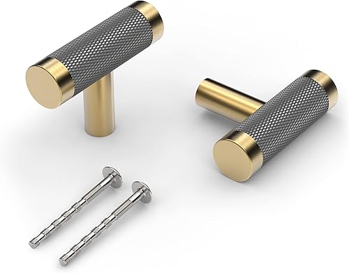 Miniatura 1 de Tirador de manija de gabinete de barra con acabado dorado satinado cepillado en latón con galvanizado gris oscuro para herrajes de gabinete de