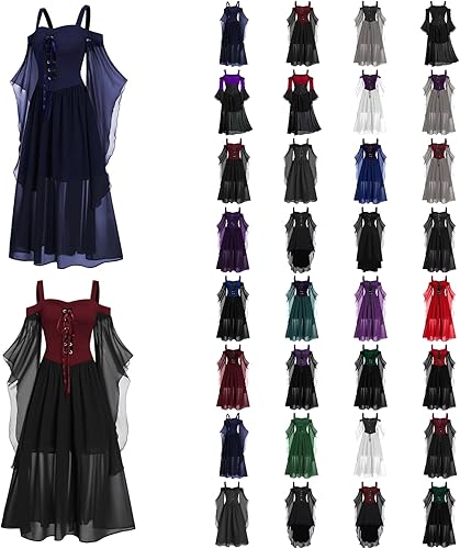 Vestido punk gótico para mujer, hombros descubiertos, manga mariposa, vestido de fiesta de Navidad, cosplay, talla grande, vestido gótico steampunk