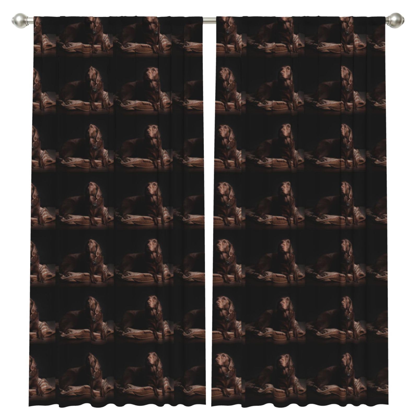 InOmak Brown Labrador Retriever Printed, 2 Panels Window Curtains 52 x 84 Inch Blackout Curtains for Living Room Bedroom