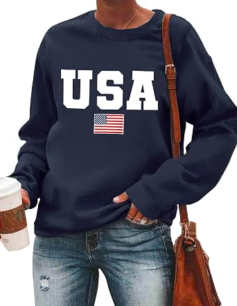 LAZYCHILD USA Sweatshirt Women American Flag Shirt Patriotic TShirt Stars Stripes Pullover 4th of July Tee Tops