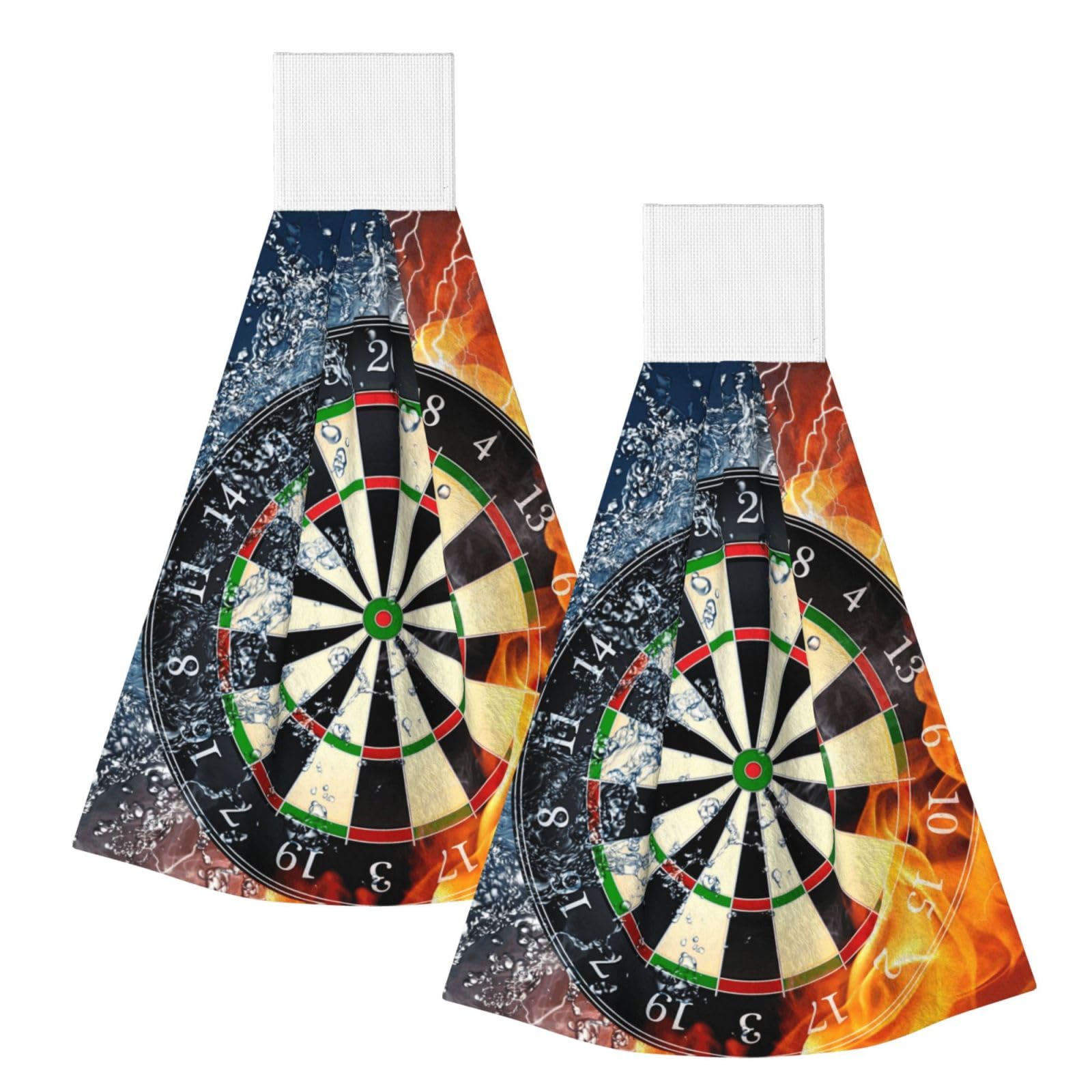 DOPKLNA Dart Board Printed, 2 Pcs Hanging Coral Fiber Hand Towels for Bathroom, Absorbent Kitchen Towels