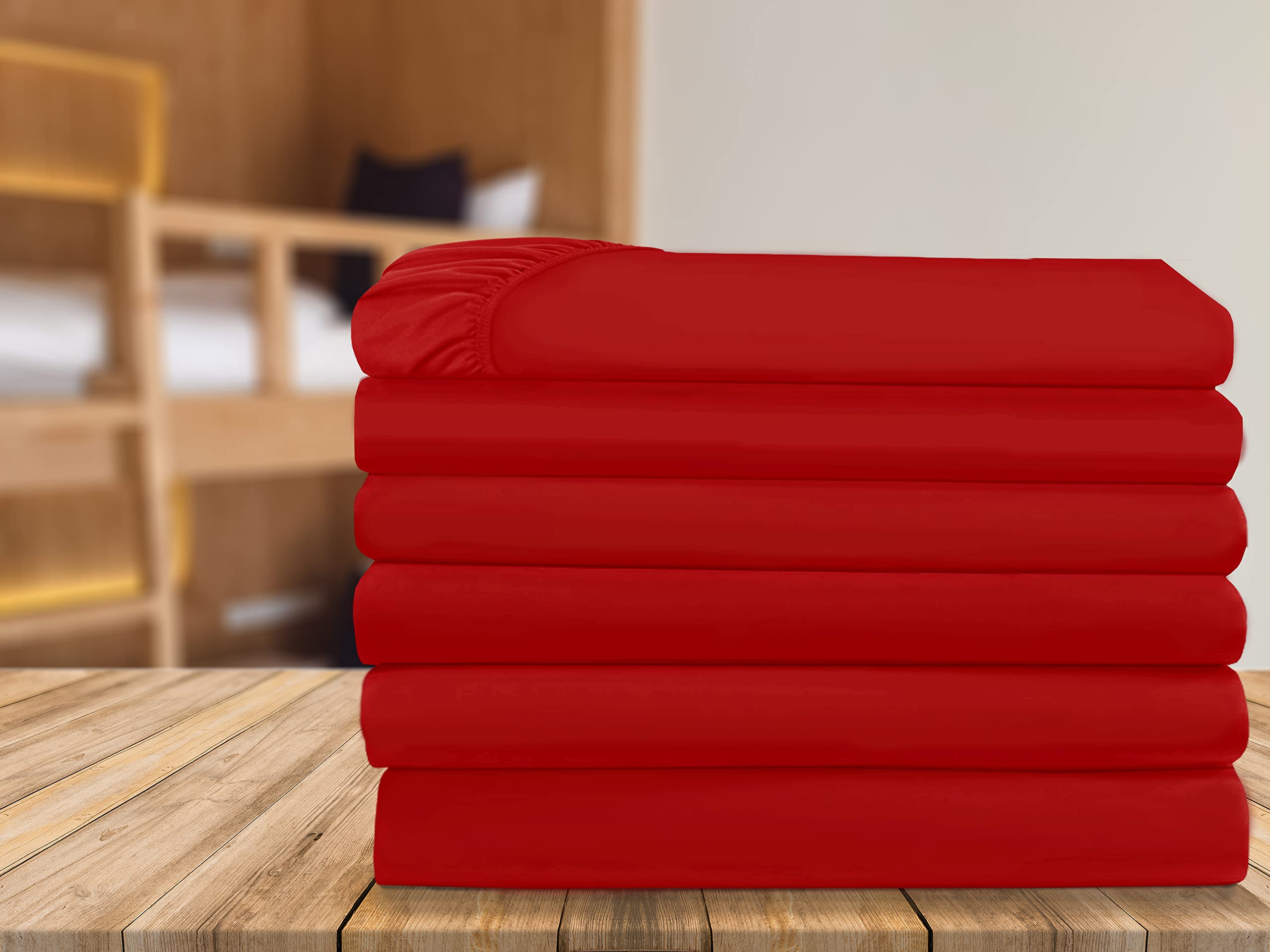 Elegant Comfort 6-pak prześcieradeł z gumką, gęstość splotu 1500 premium, głęboka kieszeń, bez zagnieceń, odporne na plamy i blaknięcie, boczne kieszenie do przechowywania, 6-pak Fitted-King, czerwone