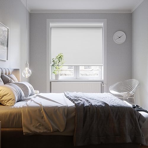 Miniatura 2 de Persianas enrollables para ventanas, sin cordones, opacas, de tamaño personalizado, para cocina, oficina y dormitorio (blanco)