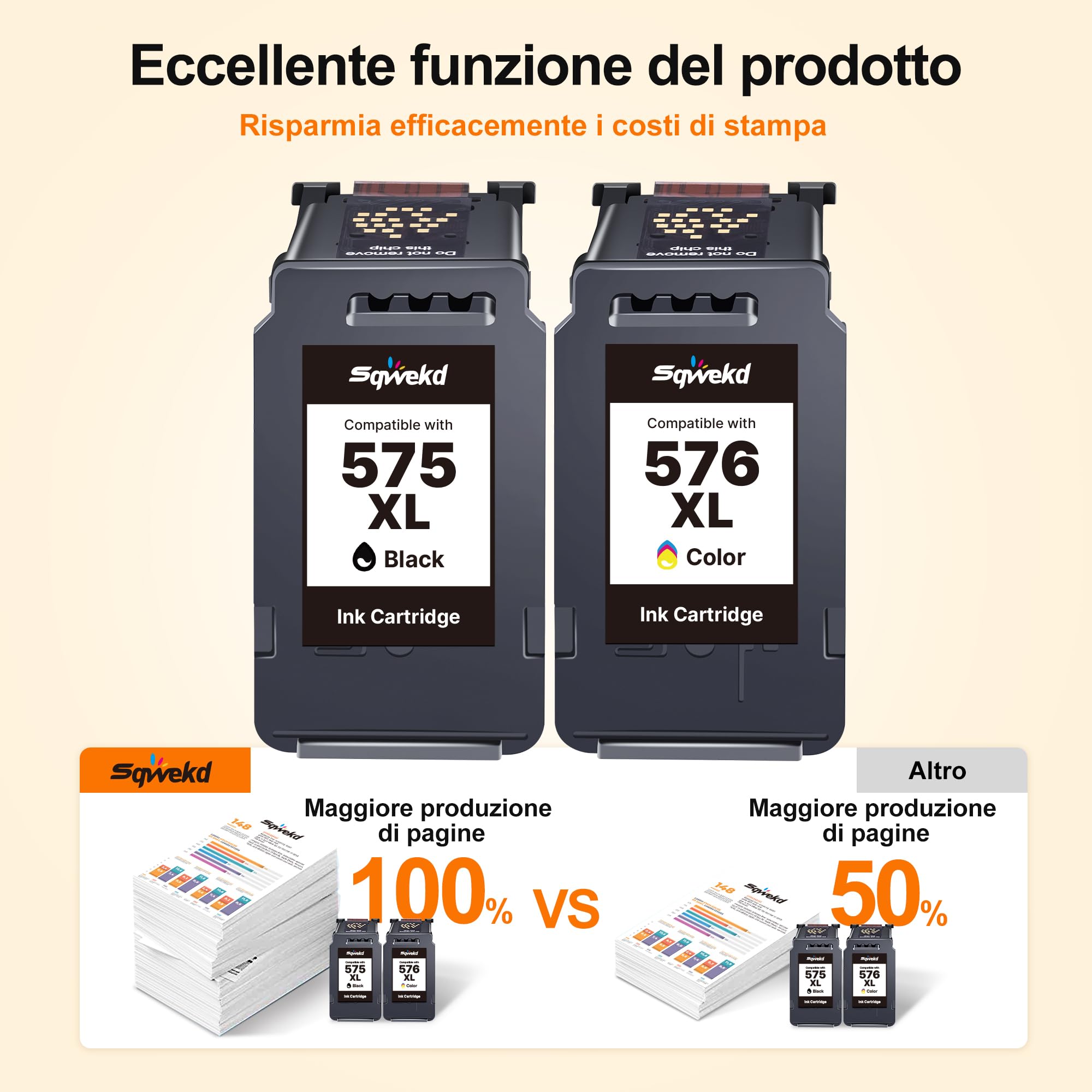 Sqwekd PG-575XL CL-576 XL Cartucce d'inchiostro per Cartucce Canon 575 576 XL per Canon PIXMA TR4755i TS3750i TR4756i TS3751i TS3752i TS3550i TS3551i TR4750i TR4751i (Nero Tri-Colore, 2-Pack)