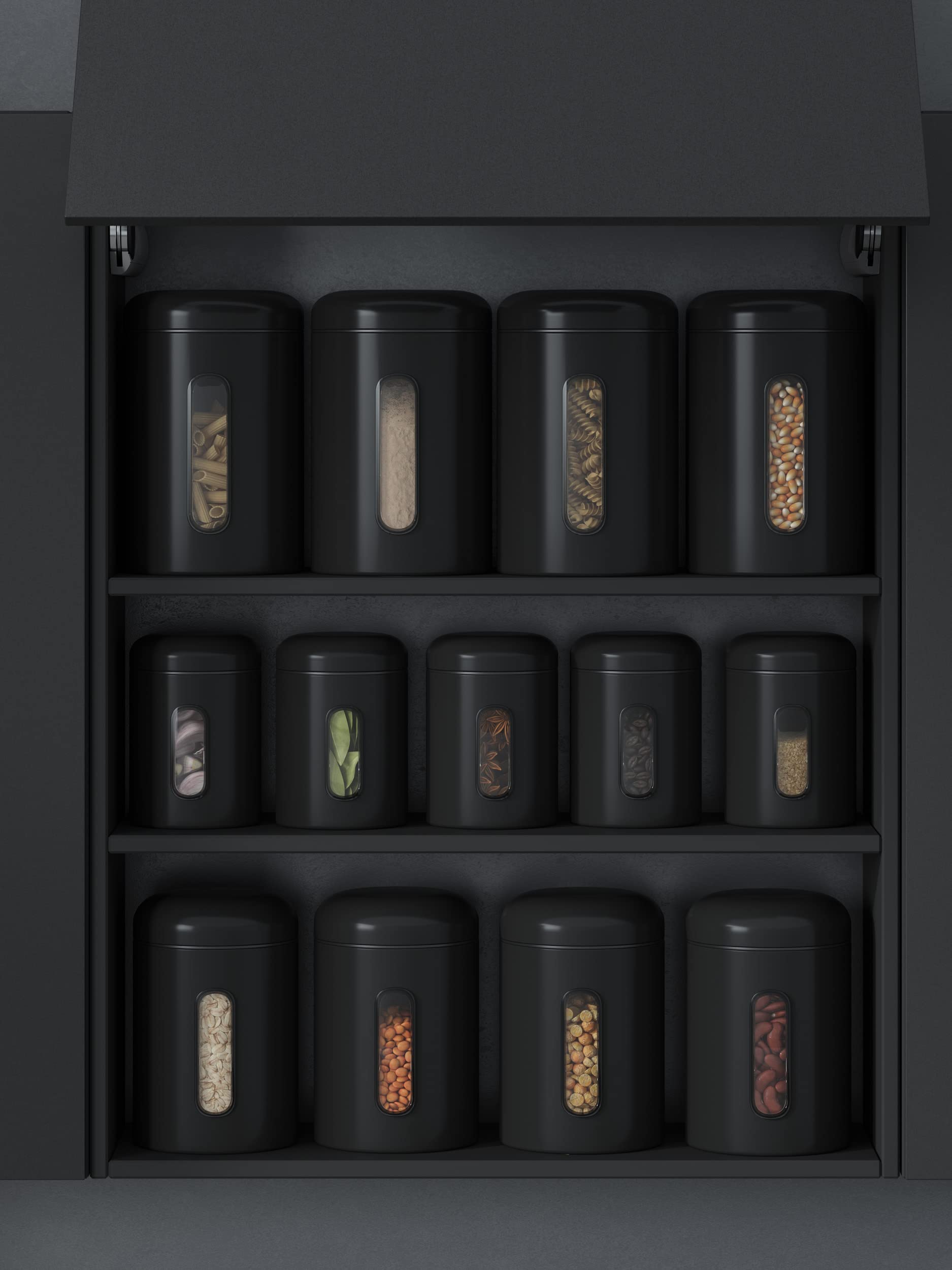 TIANYI-Lot De 3 Bocaux De Conservation De 0,9 L Avec Couvercle Et Fenetre De Visualisation Pour Aliments Boites De Rangement Robustes En Metal Pour Cafe The Cereales Cafe Revetement Anti Traces