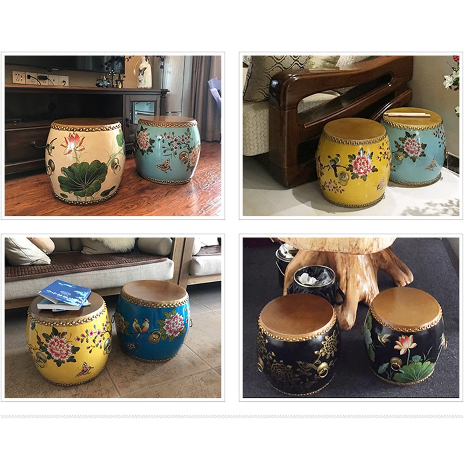 Ceramiczny stołek bębnowy, ręcznie malowany glazurowany stołek ogrodowy do salonu, na zewnątrz, dekoracyjny stojak na rośliny na balkon i do ogrodu