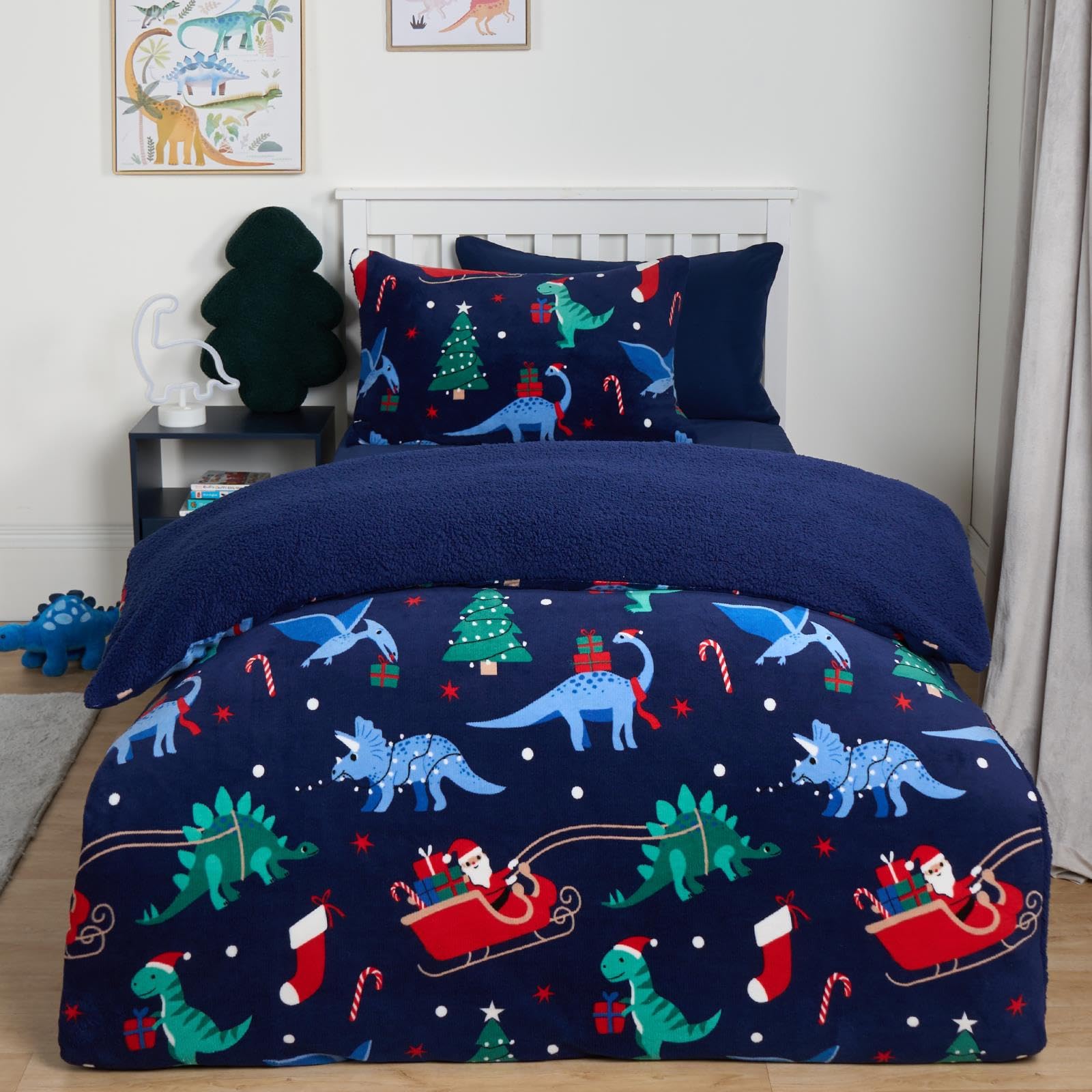 OHS Christmas Bedding Single, Kids Fleece Duvet Cover Super Soft Warm Winter Fleece Beddin...