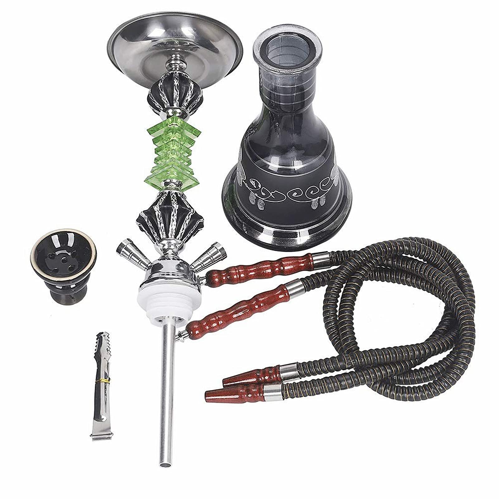 Juego De Narguile De Lujo De 2 Mangueras Con Soporte Para Carbón Cuenco De Narguile De Silicona Adaptadores De Pinzas Para Manguera De Narguile De Seda Fácil Instala B