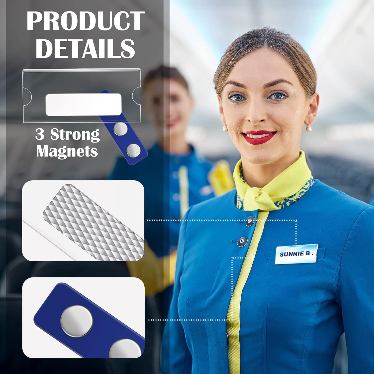 マグネットネームバッジホルダー ネームタグキット ネオジム磁石3個付き 透明アクリル 保護フィルム付き ミニサインディスプレイホルダ