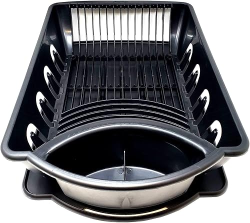 Miniatura 2 de LavoHome Escurridor de platos grande negro con escurridor y escurridor y soportes de vidrio, organizador de fregadero de cocina para el hogar,