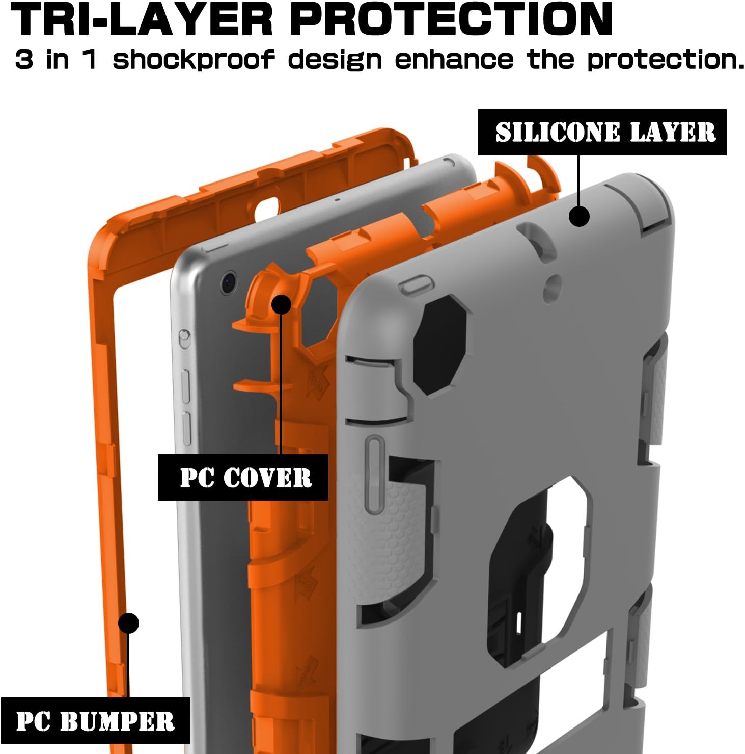 TOPSKY Case for iPad Mini,Case for iPad Mini 2/3,[Kickstand Feature],Shock-Absorption/High Impact Resistant Defender Case for iPad Mini 1/2/3 (Only for iPad Mini 7.9"), Grey-Orange
