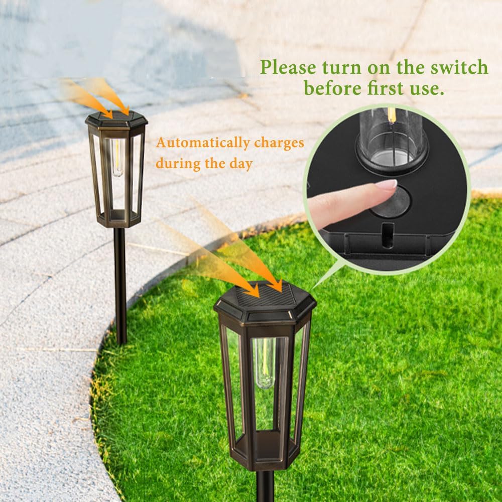 6 Pack Solar Pathway Lights, Outdoor Waterproof (IP65) with 2-in-1 Lighting Modes, Warm White LED for Yard, Lawn, Garden, Patio & Landscape