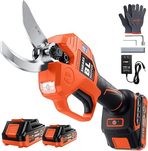 Tijeras de podar eléctricas inalámbricas con 2 baterías, [diámetro de corte de 1.6 pulgadas] Podadora de potencia profesional, tijeras de jardín