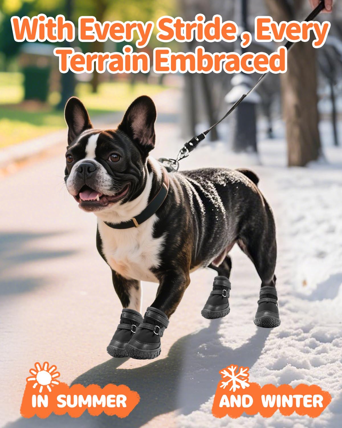 Petanims Chaussures pour chiens de petite taille, sangles à double liaison et protections de pattes pour trottoir chaud d'été, bottes d'hiver pour chiens de neige avec semelles en caoutchouc
