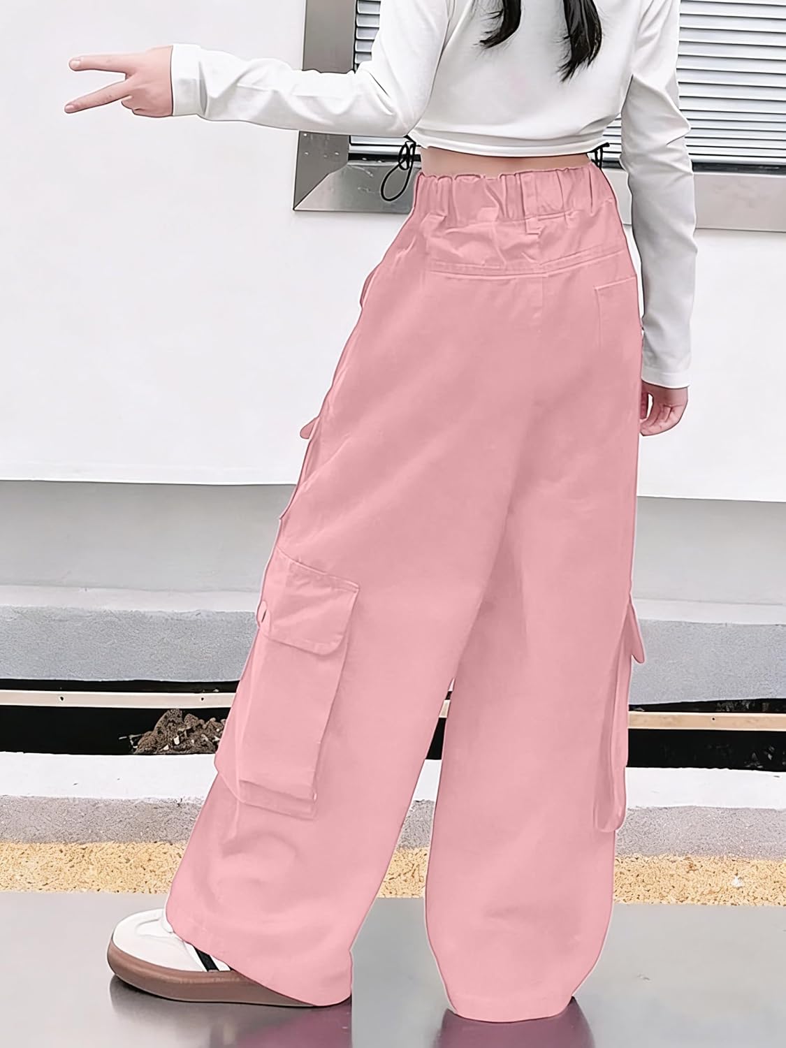 AOWKULAE Girls Loose Casual Pants Crago Pants Waist Wide Leg Pants Kids 6-14 Years