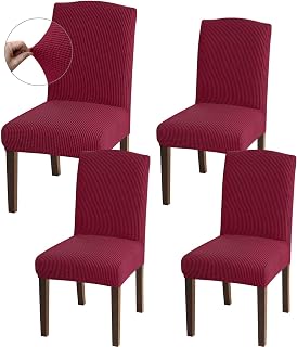 Granbest Fundas para sillas de comedor de alta elasticidad, ajuste universal, de jacquard, extraíbles, para comedor, cocina, restaurante y hotel (juego de 4, rojo vino)