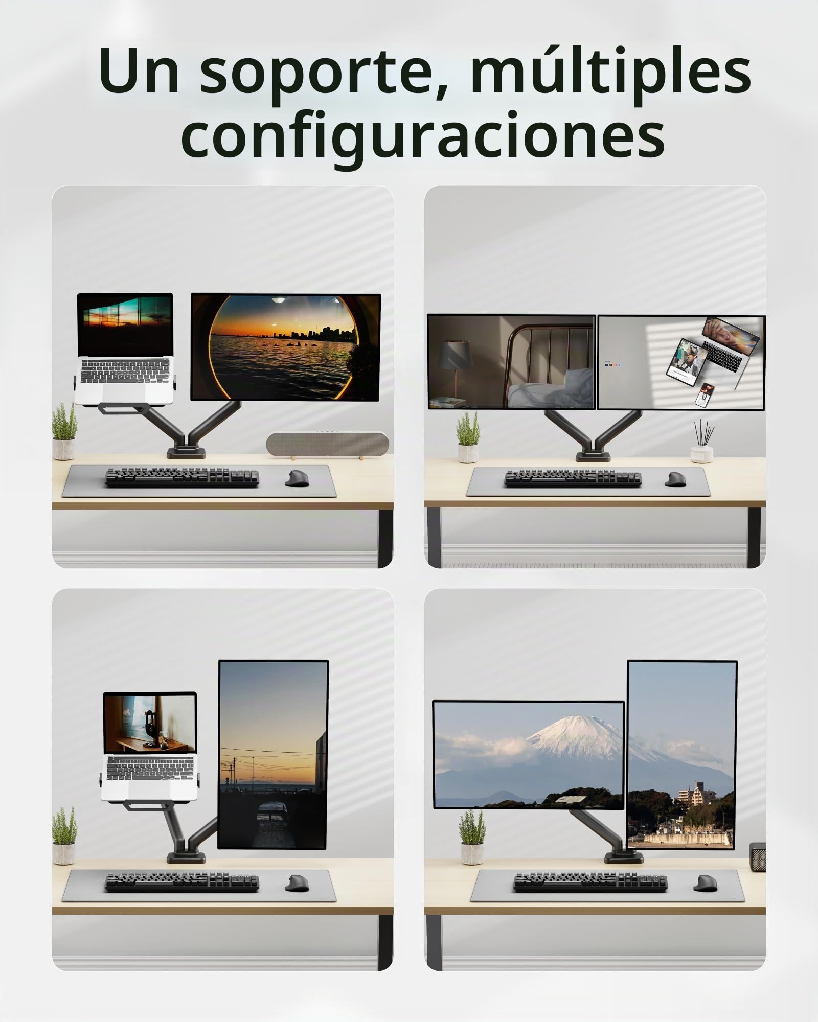 monTEK Brazo Soporte 2en1 Monitor 17-32" Portátil 12-18", VESA 75/100mm | Incluye abrazadera y pasacables de mesa, brazo ergonómico ajustable, montaje rápido, ahorra espacio para oficina y hogar