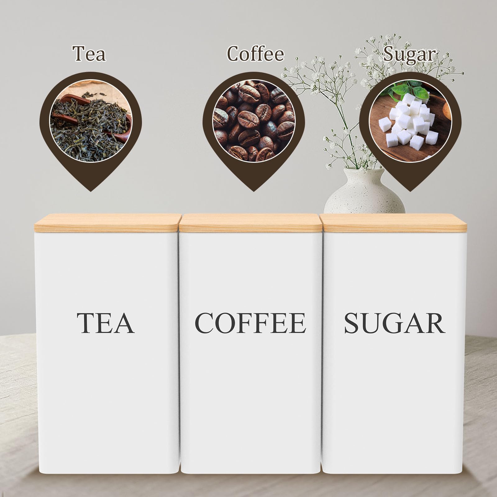 Produktbild von Premier Housewares Glasbehälter Für Tee, Kaffee Und Zucker Mit Aluminiumdeckeln 3er-Set