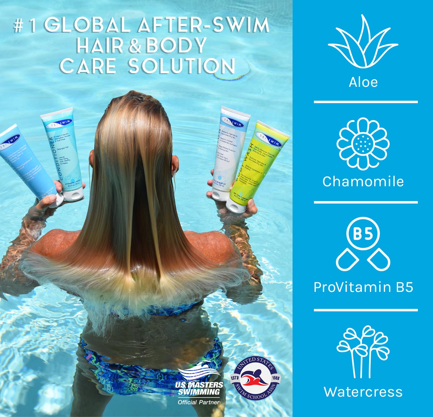 TRISWIM Gift Set Value Pack of 4 + Mesh Bag Travel Kit Swim Care Chlorine Removal Body Wash + Swimmers Shampoo + Conditioner and Lotion 8.5 fl oz for Hydrated Skin and Healthy Hair - Image 2