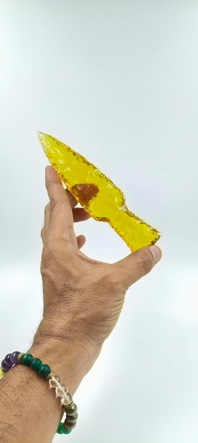 Large Yellow Citrine Glass Sword Citrine Kni-fe Man Handmade Kn-ife Gemstone Kni-ves Hand Knapped Yellow Citrine Blades Quality Crystal Kni-fe 5.5" to 6"Inches.