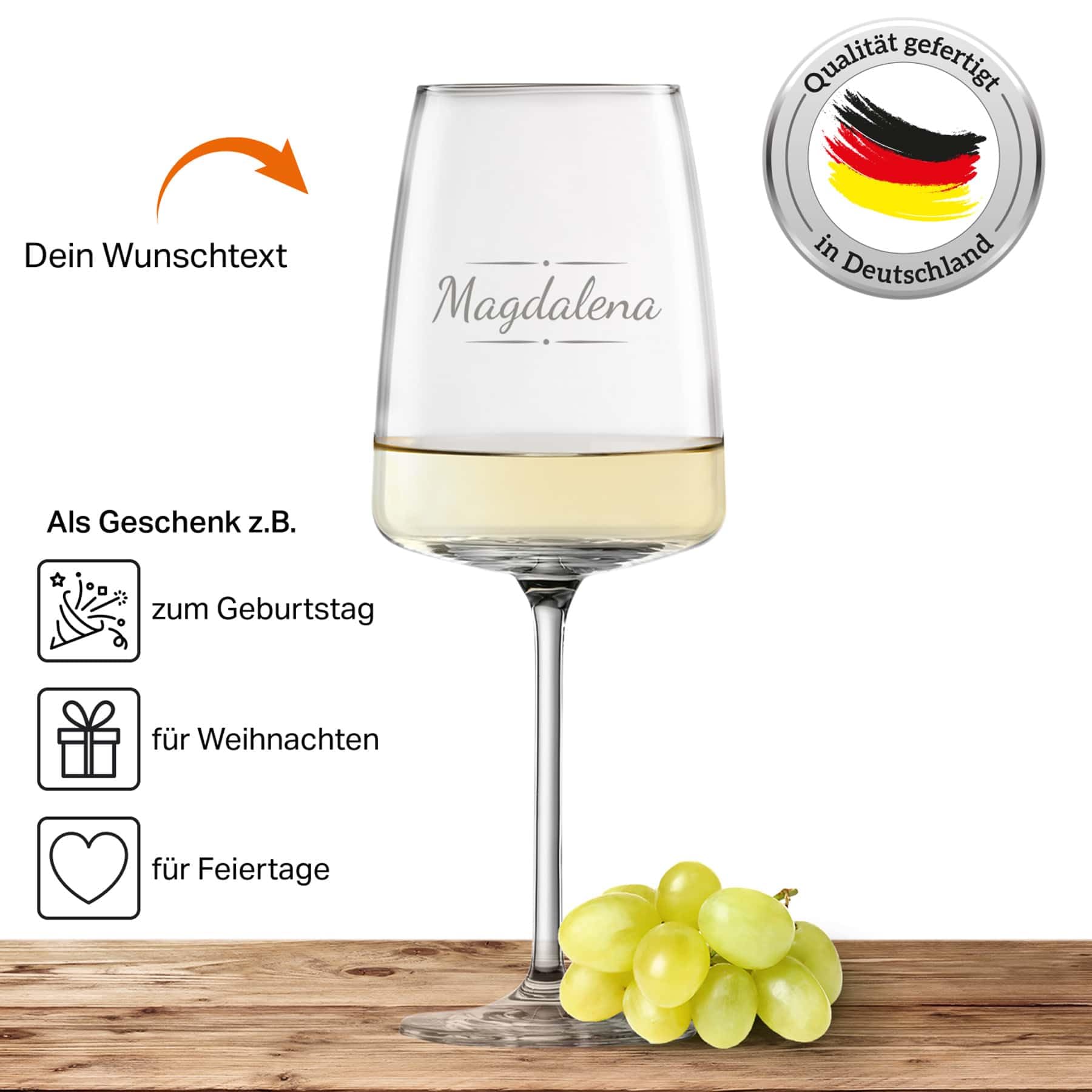 2X Schott Zwiesel Weißweinglas 535ml mit Namen oder Wunschtext graviert - Vivid Senses - Weingläser als personalisiertes Geschenk für Paare, Eltern oder zur Hochzeit - Motiv (Verzierung 03)