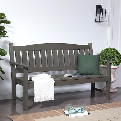 Miniatura 2 de EFURDEN Banco para exteriores, banco de jardín para 2 personas hecho de madera de polietileno, banco de patio adecuado para todo tipo de clima,