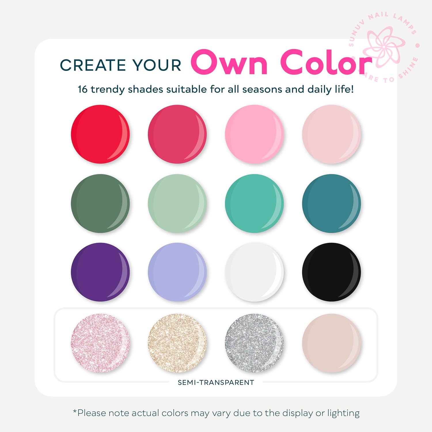 SUNUV SUN3 Professional UV Light for Nails,Hema-Free 16 Color Gel Nail Polish Kit
