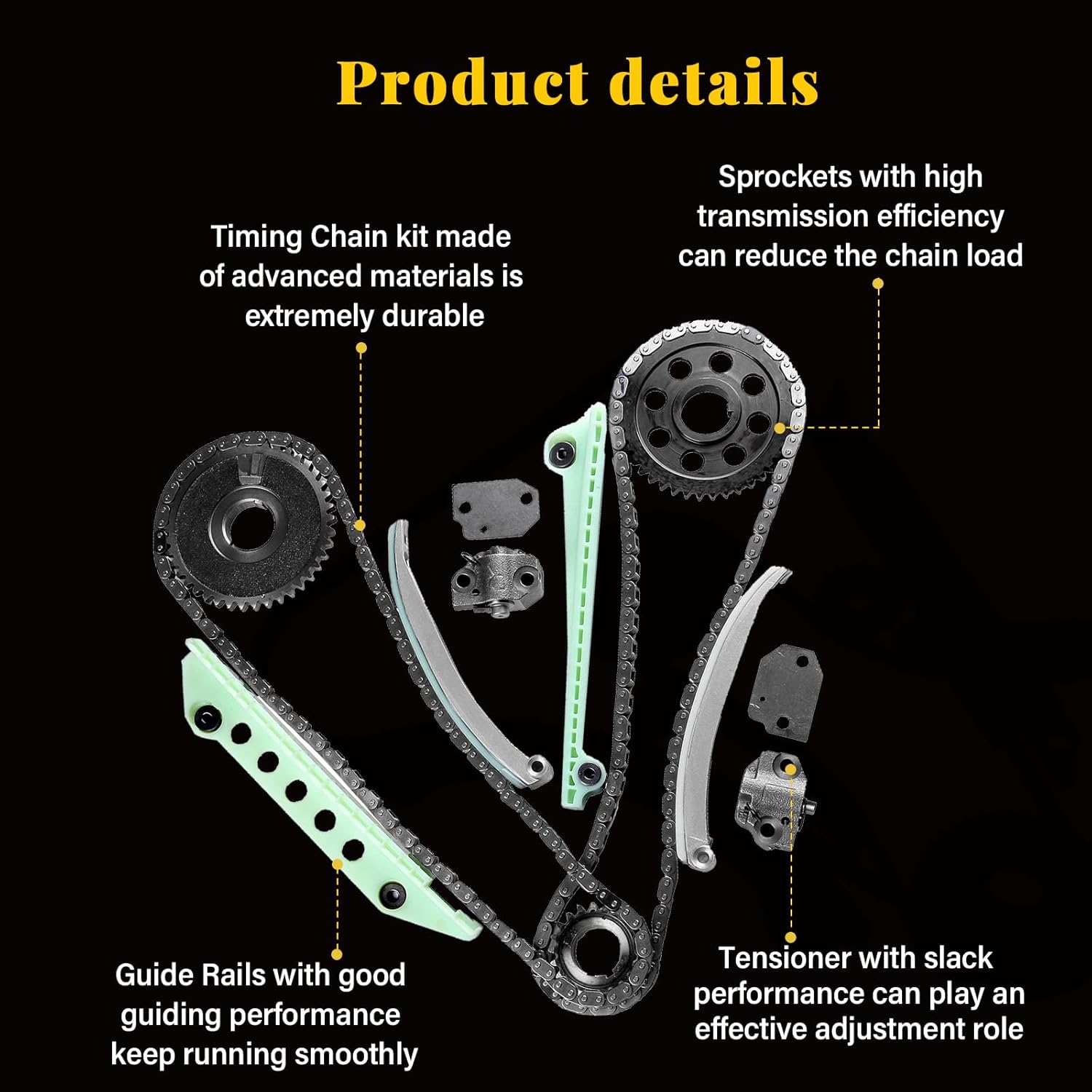 OCPTY Timing Chain Kit Gear Crank Sprocket Tensioners Guide Rails fits for 1997-2010 Ford for F-150 Explorer Expedition Mustang 4.6L SOHC VIN 6 W 90387SG