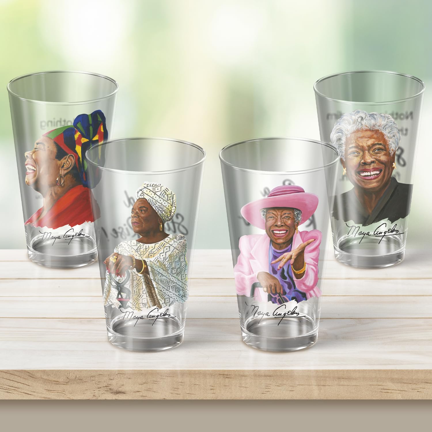 Amazon.com: African American Expressions - Maya Angelou Drinking Glass Set  (four 17oz glasses, 5.75" x 3.5") DGL05, Clear : Beauty & Personal Care