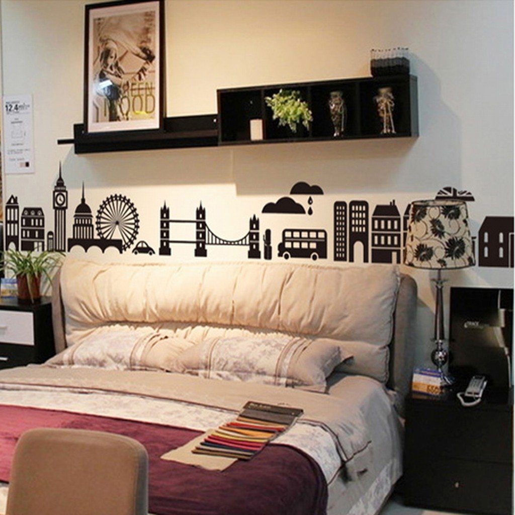 Kamay's®S City cenery Silhouette Bed Background Removable Environmentally Friendly Wall Stickers Bedroom Living Room Wall Decoration … (JM7148)