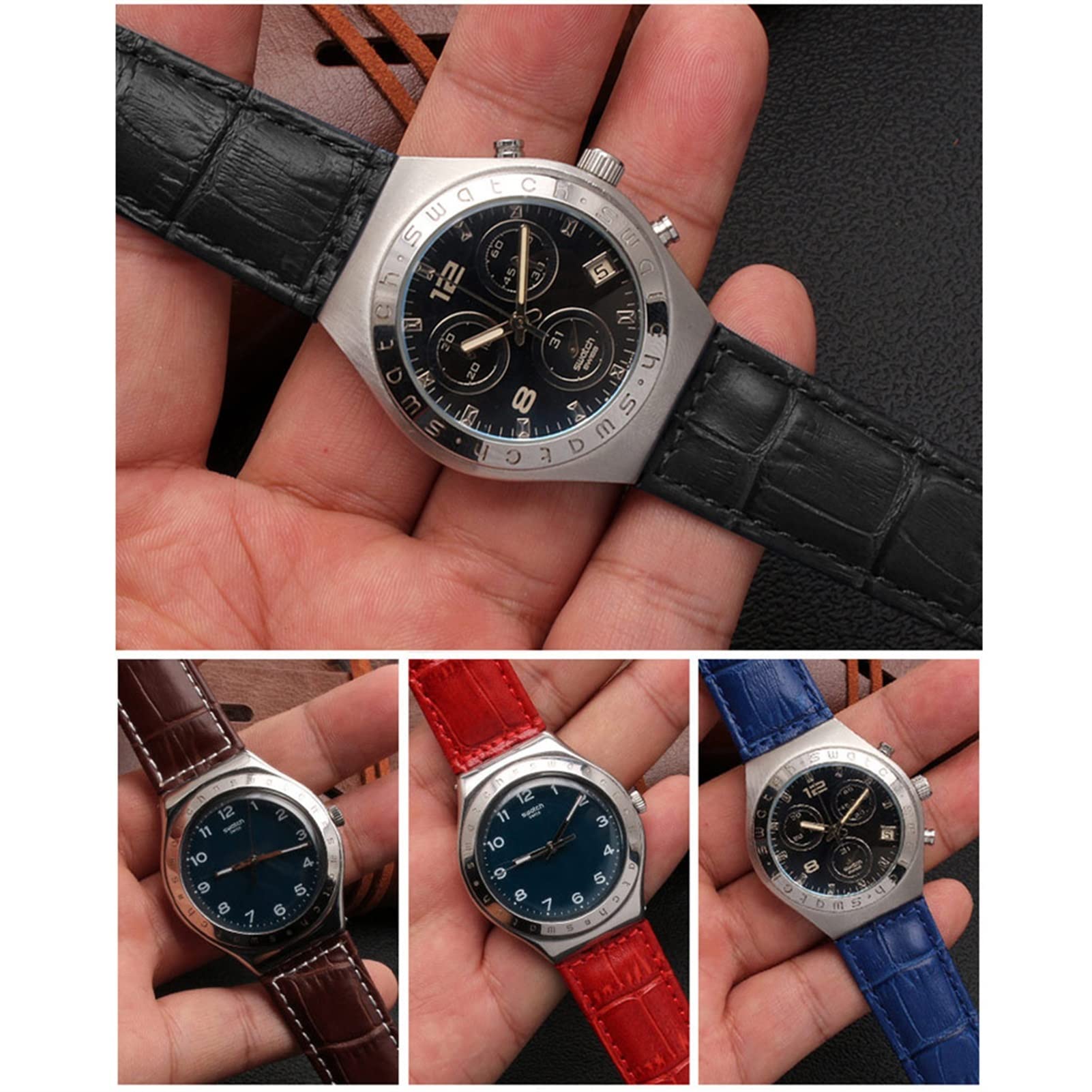 17mm 19mm Véritable Cuir De Veau Bracelet Bracelet Pour Swatch Watch Band Hommes Femmes Alligator Motif Bracelet Accessoires