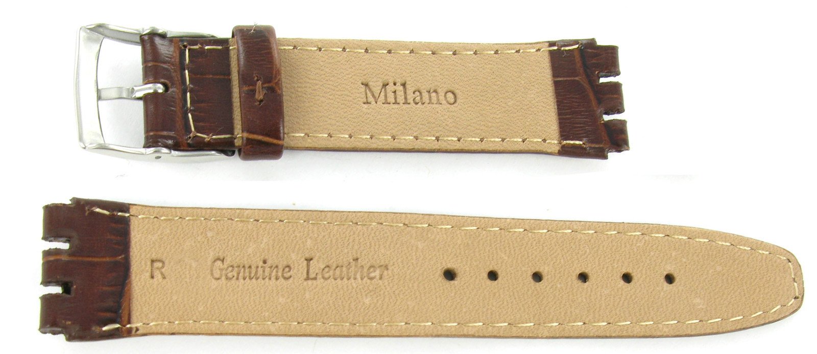 17mm Genuine Leather Alligator Grain Padded Dark Brown Watch Band Fits Swatch