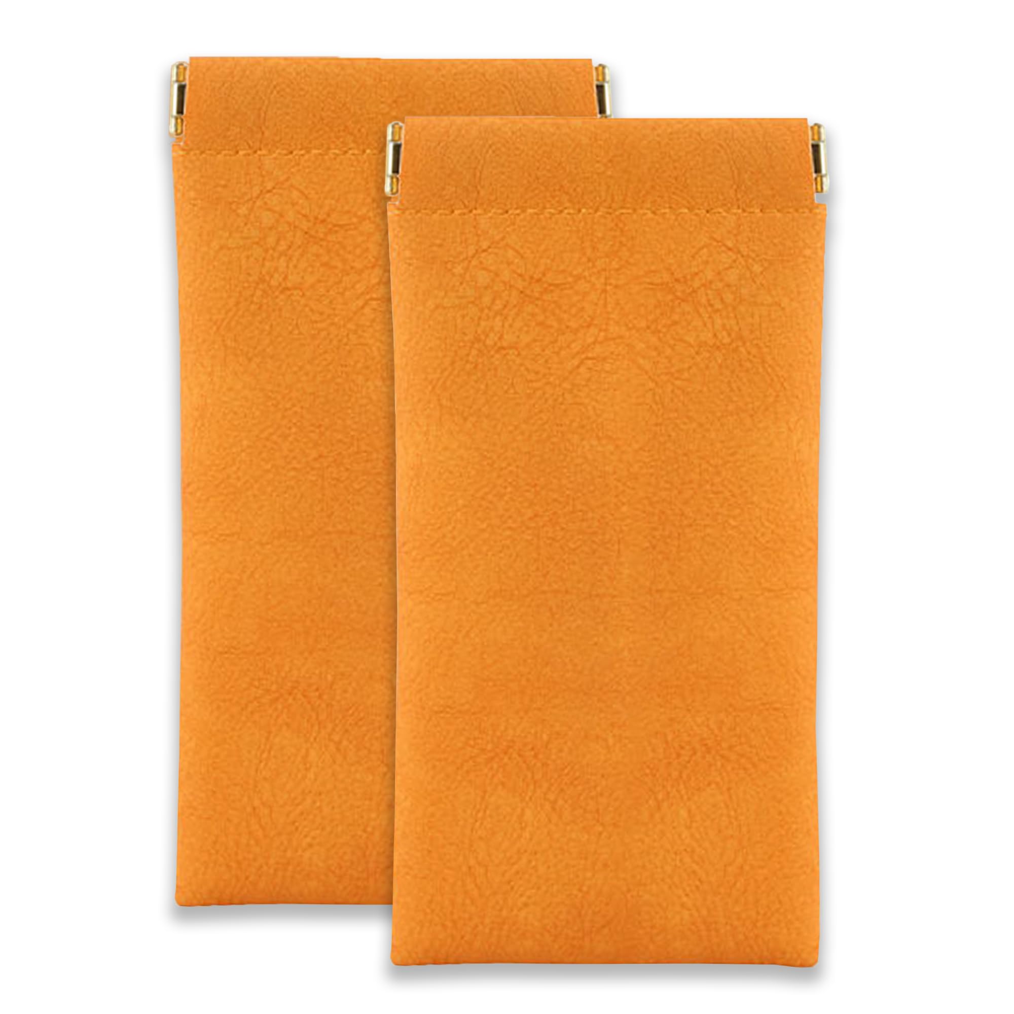 Pipjoy Unisex Orange 2 Pack Squeeze Closure Premium Pu Leather Sunglasses Eyeglasses Storage Pouch (Orange)