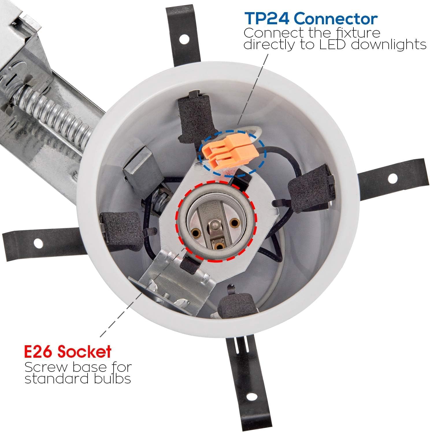 4 Inch Remodel Recessed Lighting Housing, IC Rated Air Tight Ceiling Can with J-Box, TP24 Connector and E26 Socket, UL-Listed Easy Install, 8-Pack