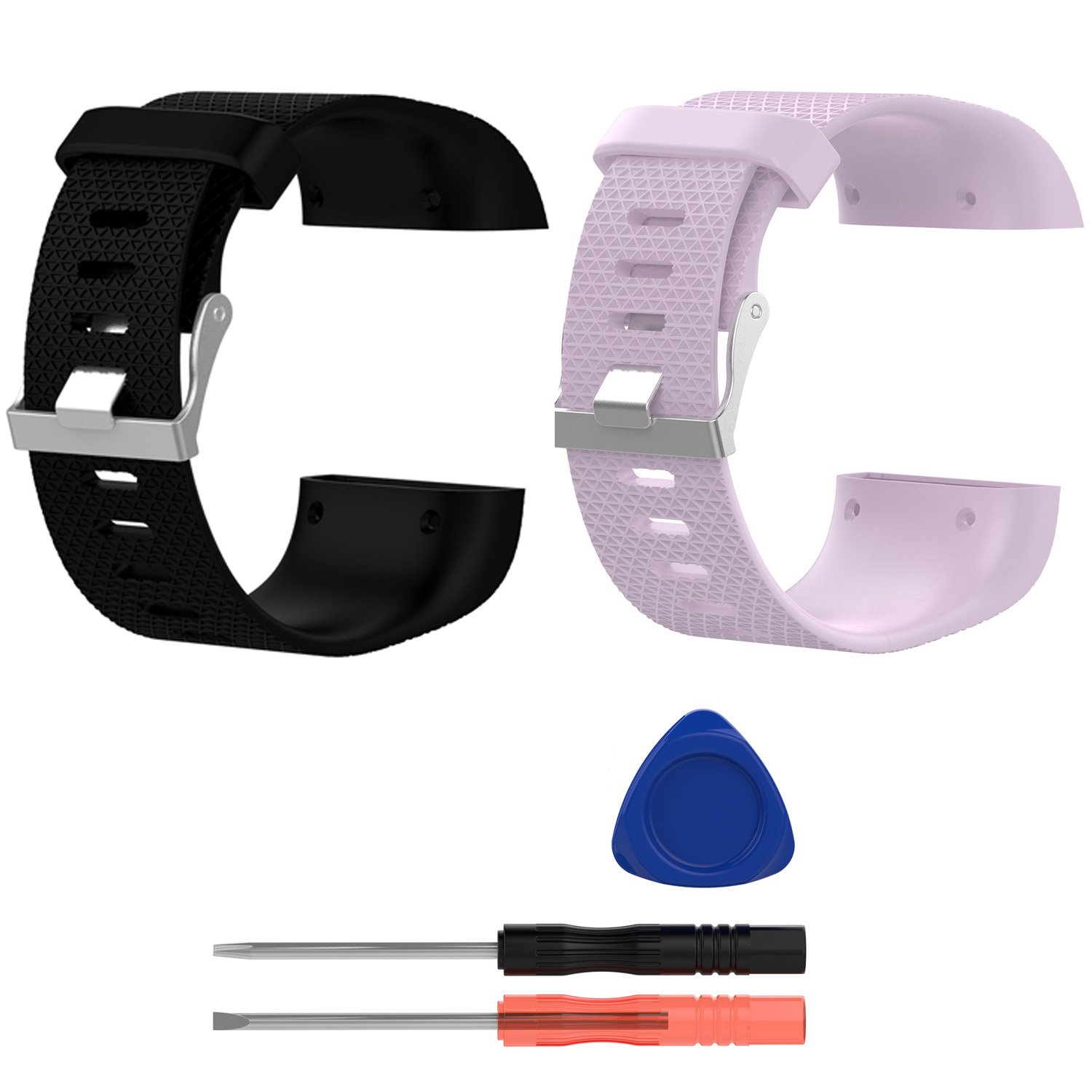 E ECSEM Replacement Bands for Fitbit Surge, Large, Silicone Wristbands/Straps for Fitbit Surge Superwatch (Black&Pink)