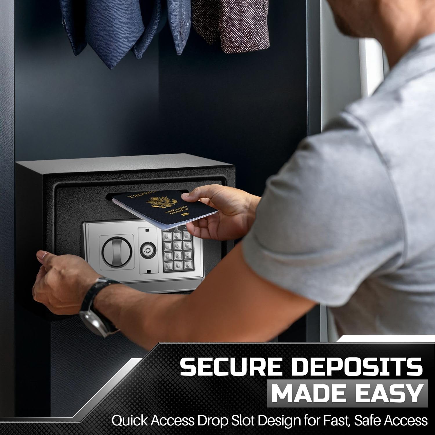 Flexzion Coffre-fort électronique avec fente de dépôt – Serrure à combinaison à clavier numérique – Armoire de sécurité pour la maison, le bureau, l'argent, les documents, les fusils, les dépôts