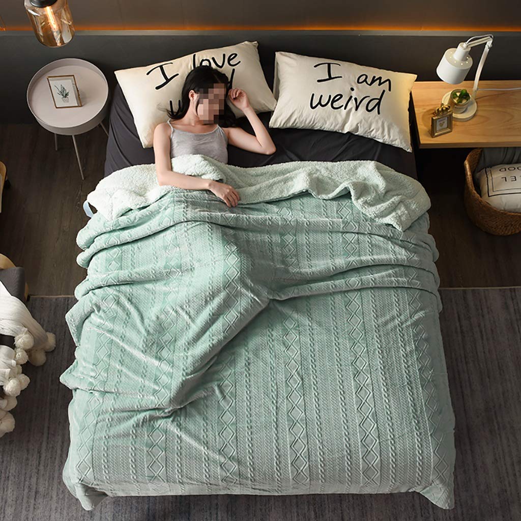 WJ koc ze sztucznej wełny 6D dwuwarstwowy koc pogrubiony koralowy polar koce zimowe narzuty duży flanelowy pojedynczy podwójny sofa koce narzuty duże 6 kolorów (kolor: Zielony, rozmiar: 150 * 200 cm)