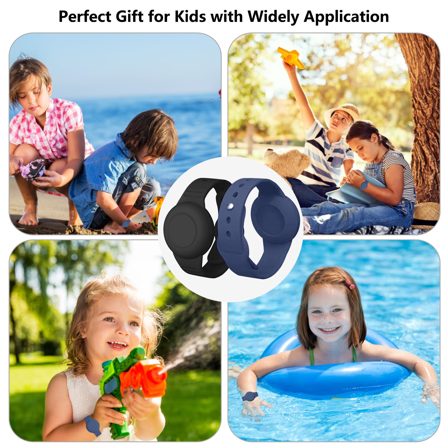 Aircawin for Waterproof Airtag Bracelet Kids,2 Packs Silicone Hidden for Airtag Wristband,Anti-Lost for Airtag Holder Case Toddler,for Airtag Case Cover Watch Band GPS Tracker for Child-Black+Blue — view 5